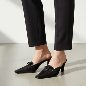 Donald J Pliner "Lona" Black Pointed Square Toe Slides Mules w Heels 8.5